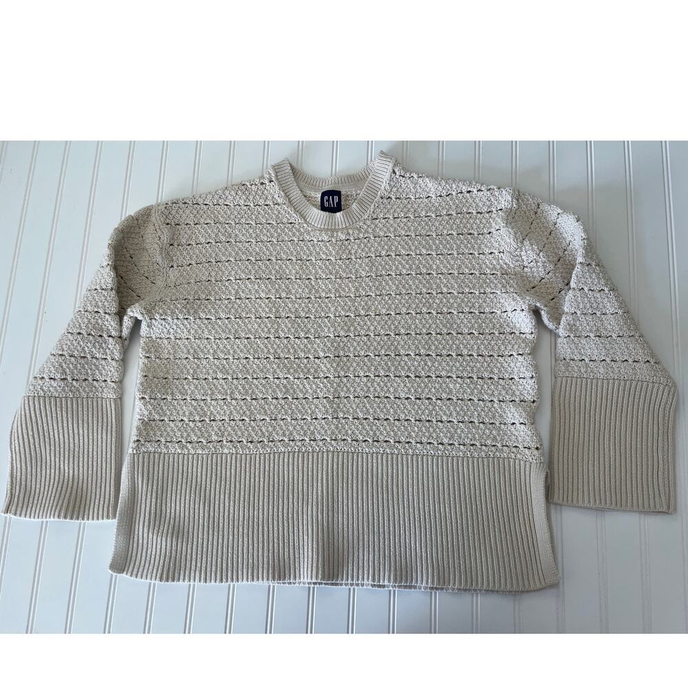 Gap Textured Knit Sweater 3/4‎ Sleeves Cream Classic Size Womens Small